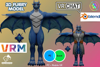 edit, rig, model custom 3d furry vrchat avatar for vrm vtuber, vseeface, animaze