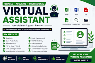 be your reliable virtual assistant for data entry, web research, and admin help