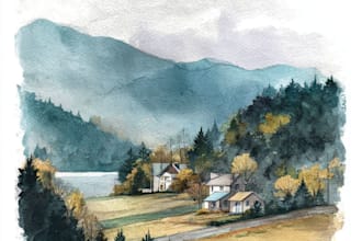 draw a watercolor landscape illustration