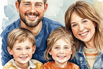 custom watercolor family portrait from photo