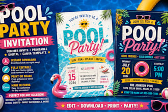 do pool party invitation design summer invite printable digital canva invitation
