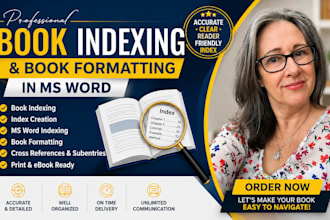 do book indexing, book formatting, ms word index and layout