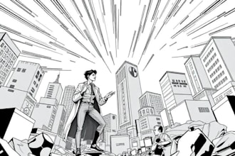 do a professional illustration, splash art, comic cover book