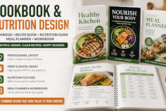 do cookbook design, nutrition ebook, recipe book, workbook, meal planner design