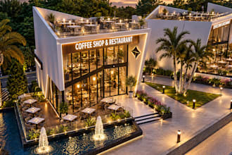 design a modern cafe or restaurant with 3d visualization