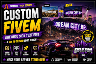 create custom fivem vinewood sign text edit and gta rp server logo design