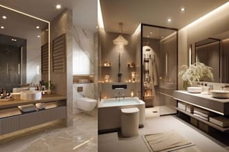 design kitchen and bathroom interior with realistic 3d interior rendering