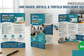 design one pager, bifold, trifold marketing brochure