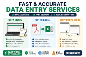 do data entry work, PDF to excel, and copy paste work fast