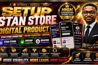 setup stan store digital product stan store marketing, payhip promotion, beacons