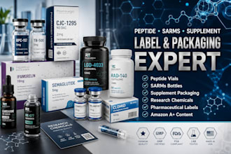 do peptide label design, sarms vial label, product label design and 3d mockup