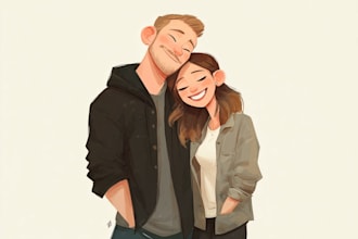 illustrate magical couple portraits in disney or pixar style
