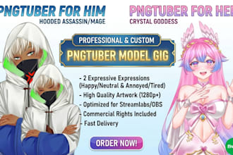 draw custom pngtuber model or pngtuber avatar for twitch overlay in anime style