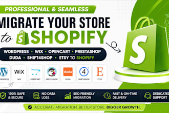migrate wordpress, wix, opencart, prestashop, duda, shift4shop, etsy to shopify