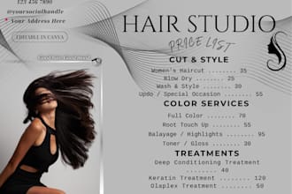 design editable canva price lists for beauty salons