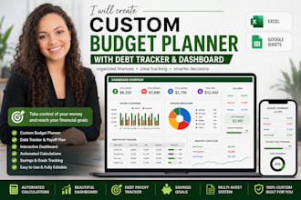 create custom budget planner spreadsheet with debt tracker and dashboard