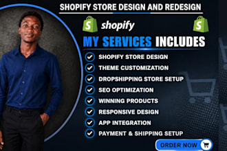 design and redesign shopify store, build dropshipping store and shopify website
