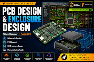 do pcb design and pcb enclosure with schematics design using altium, fusion360