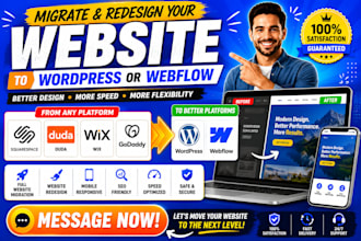 migrate your website from squarespace duda wix, godaddy to wordpress or webflow