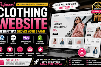 design clothing website, fashion store, clothing store, wordpress or wix website