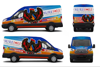 draw van, truck, car warp design, vehicle wrap