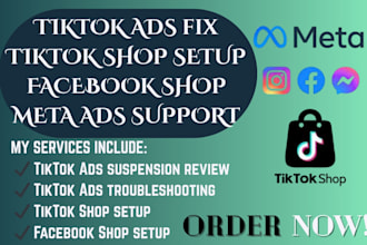 troubleshoot and fix tiktok ads issues, setup tiktok shop facebook shop and meta