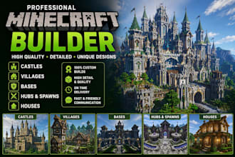 build custom minecraft castle village  server spawn hub base and house