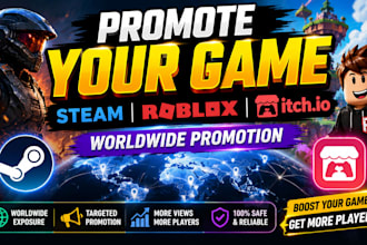 promote and advertise steam game, roblox game, itch game promotion worldwide