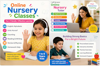 teach nursery kids english, urdu, counting ,reading online
