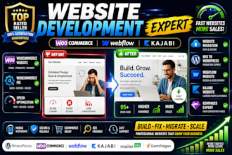 design woocommerce website, webflow, kajabi website migration, gempages
