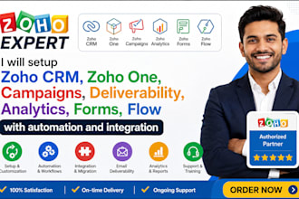 setup zoho CRM, zoho one, campaigns, deliverability, analytics, forms, flow