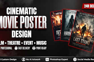 design cinematic movie poster, film poster, theatre poster, social media poster