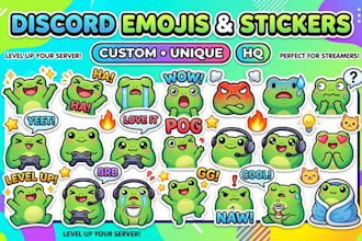 draw icons sub badges discord and kick cute twitch emotes stylized as pepe frog