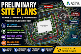 design preliminary site plans, stormwater drainage and fire lane plans
