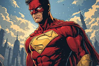 do a superhero comic illustration