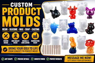 design and manufacture plastic product molds for resin, silicone, wax and soap
