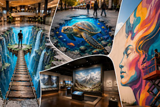 design 3d floor illusion, pavement art, wall mural and museum exhibition designs