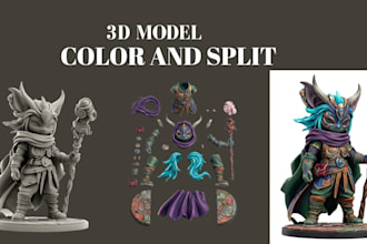 do color and split miniatures, 3d model and prepare stl files for 3d printing