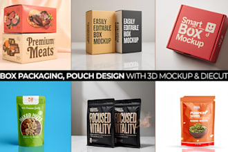 create product packaging deisgn bottle, pouch, box packaging and 3d mockup
