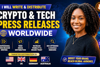 write and distribute crypto and tech press releases worldwide, UK US aus ger