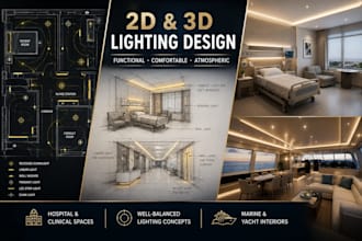 create 2d and 3d lighting design, hospital and clinical lighting, marine, yacht