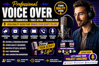 record voice over services narration commercial voice acting voice translation