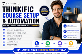 create a professional thinkific online course website, student onboarding setup