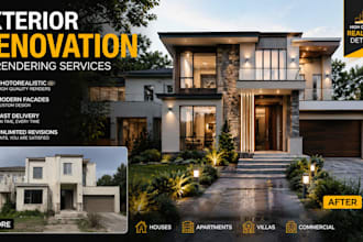 create photorealistic exterior renovation and facade design renders