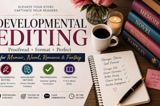 developmental edit, proofread, format memoir, novel, romance fantasy book editor