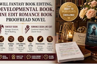 developmental book fantasy book editing romance book proofread novel line edit