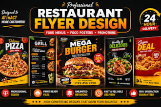 design restaurant flyer, food flyer, promotional poster, restaurant menu