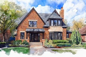 watercolor house portrait or buildings
