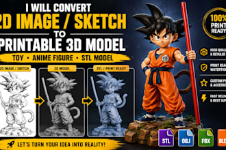 convert 2d image sketch to printable 3d model toy anime figure stl model