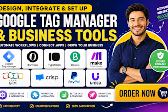 design google tag manager orfolio typeform brevo make zoho crm crisp paypal umso